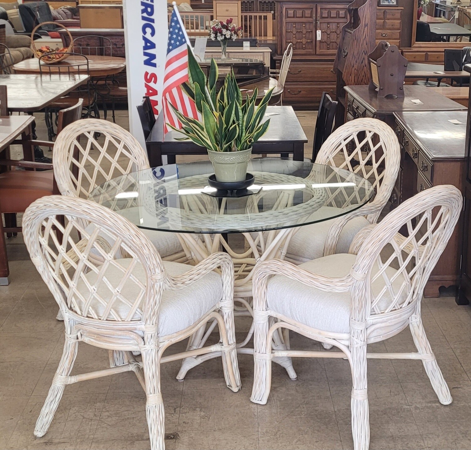 Glass Top Rattan/Bamboo Table Set