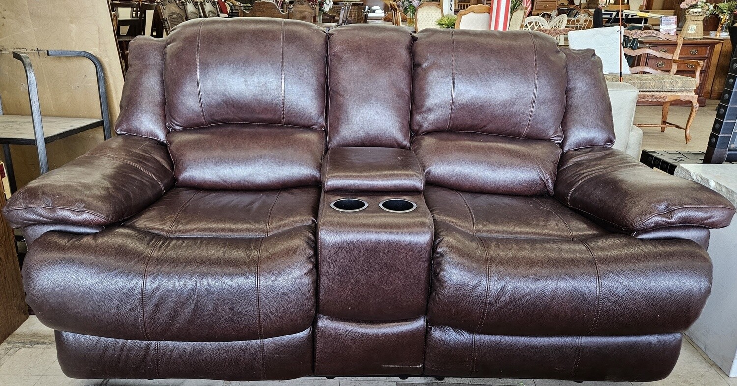 Brown Leather Power Recliner Loveseat