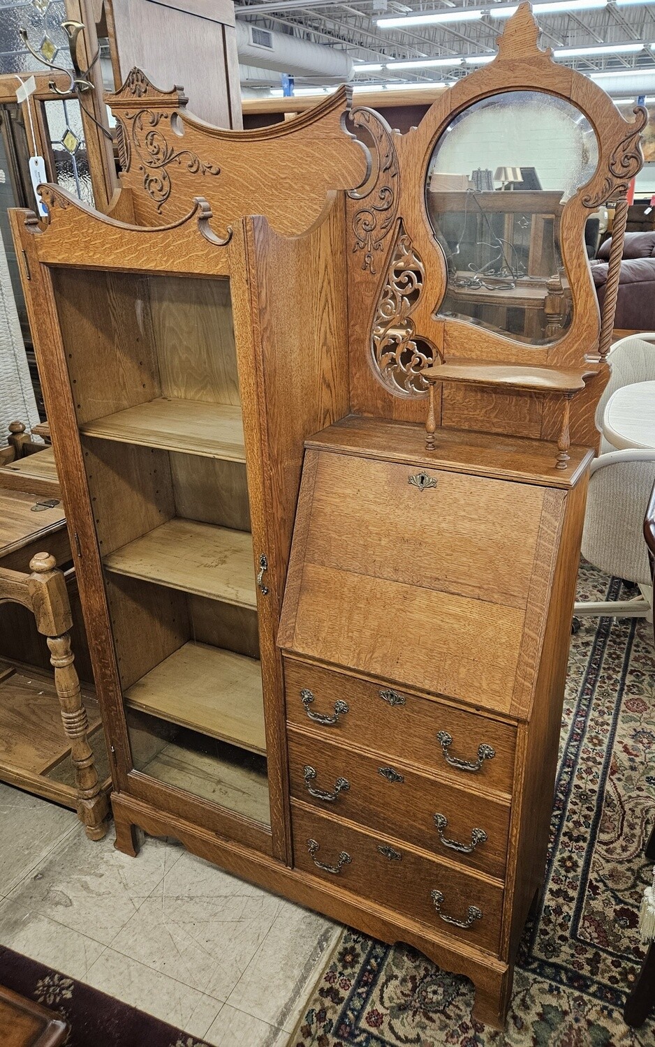 Antique Side-by-side secretary, bookcase, curio cabinet