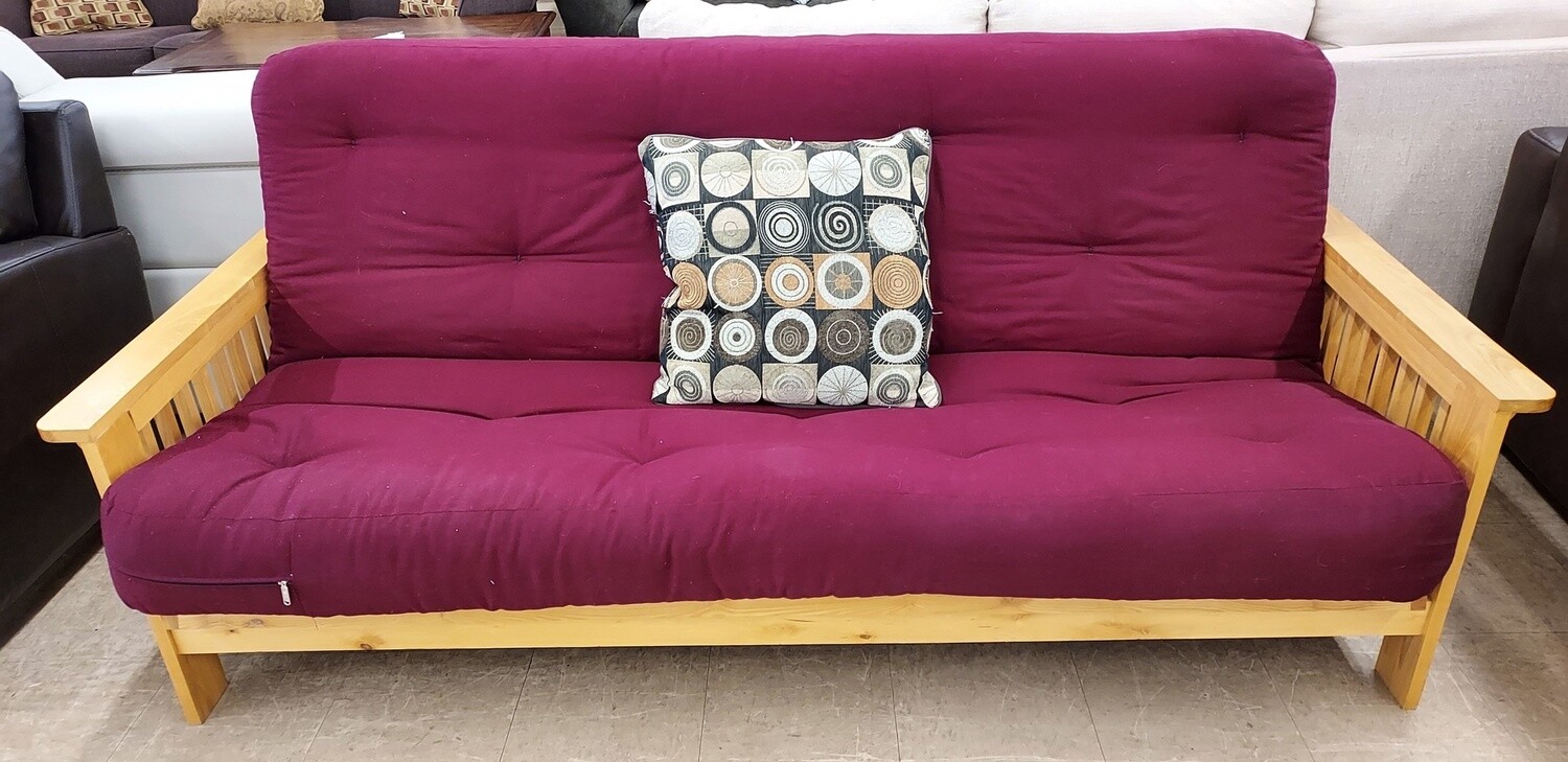 Maroon Futon w/ Oak Frame