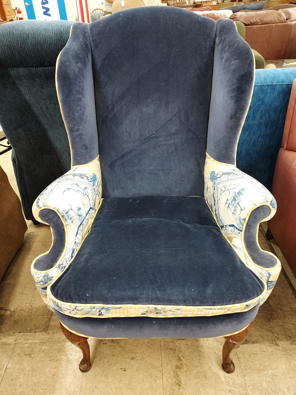 Blue Suade Chair w/ Oriental Accents