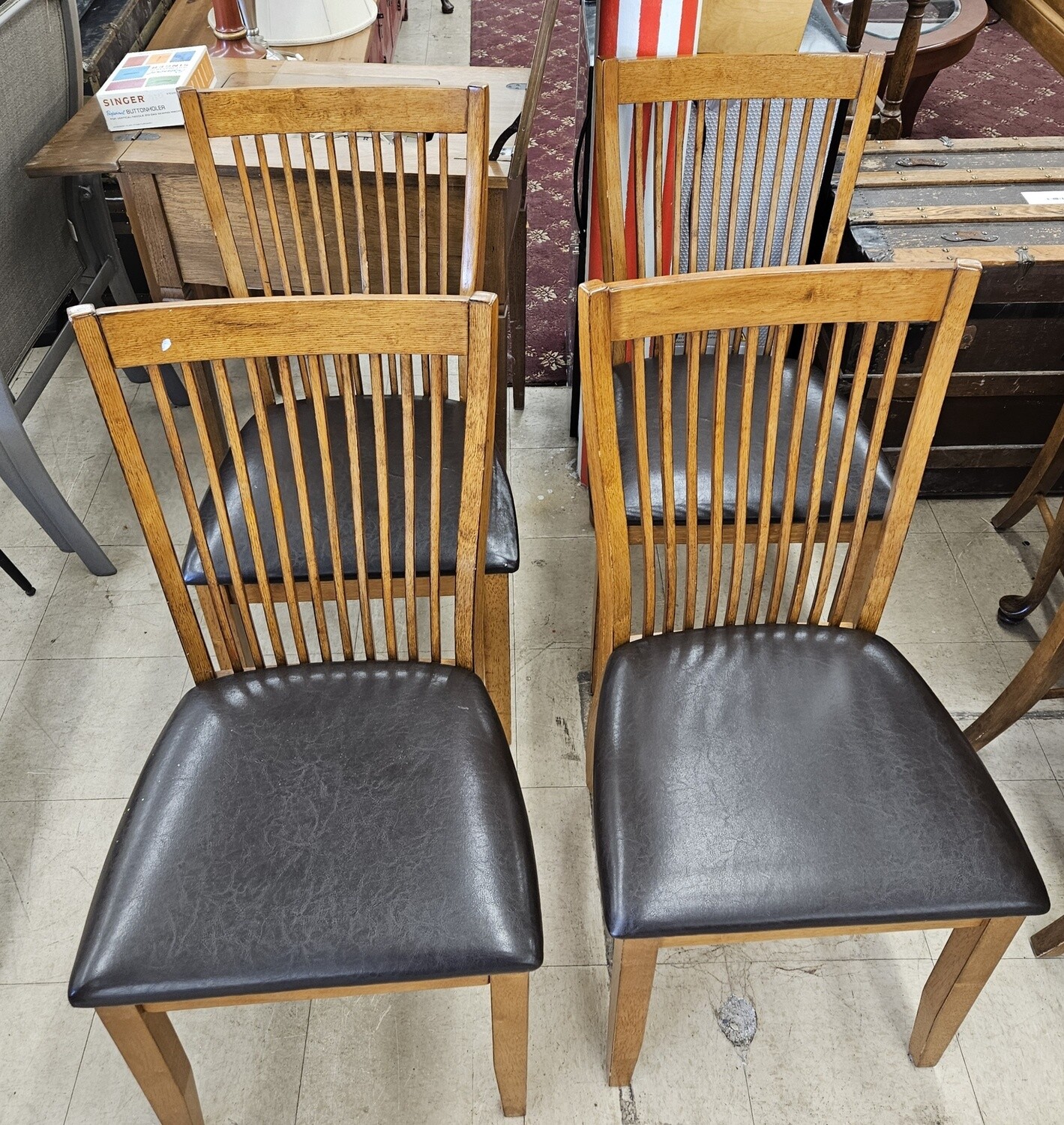 Elongated Back Vertical Slat Wood Chair