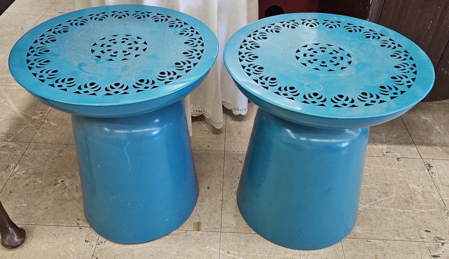 Turquoise Punched Metal Dimitri Drum Stool