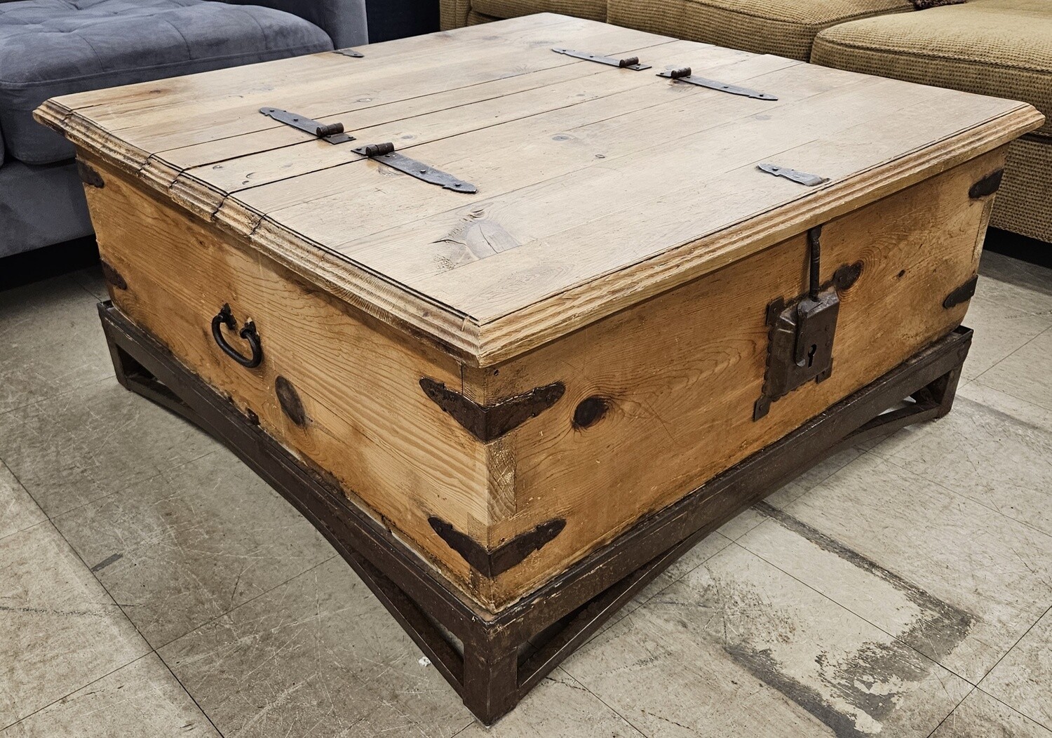 Rustic Pine &amp; Cast Iron Coffee Table
