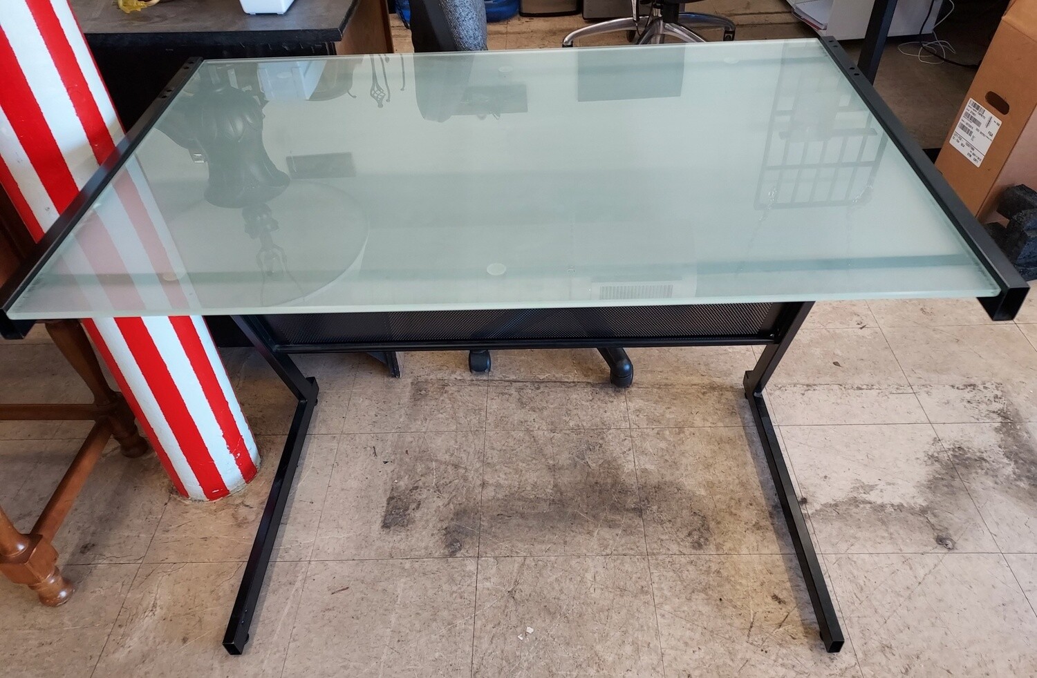 Small Frosted Glass Desk w/ Black Metal Frame