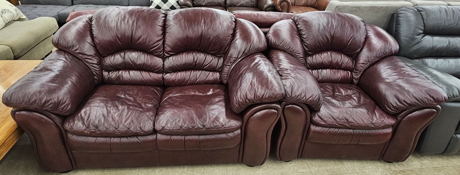 Burgundy Loveseat &amp; Chair
