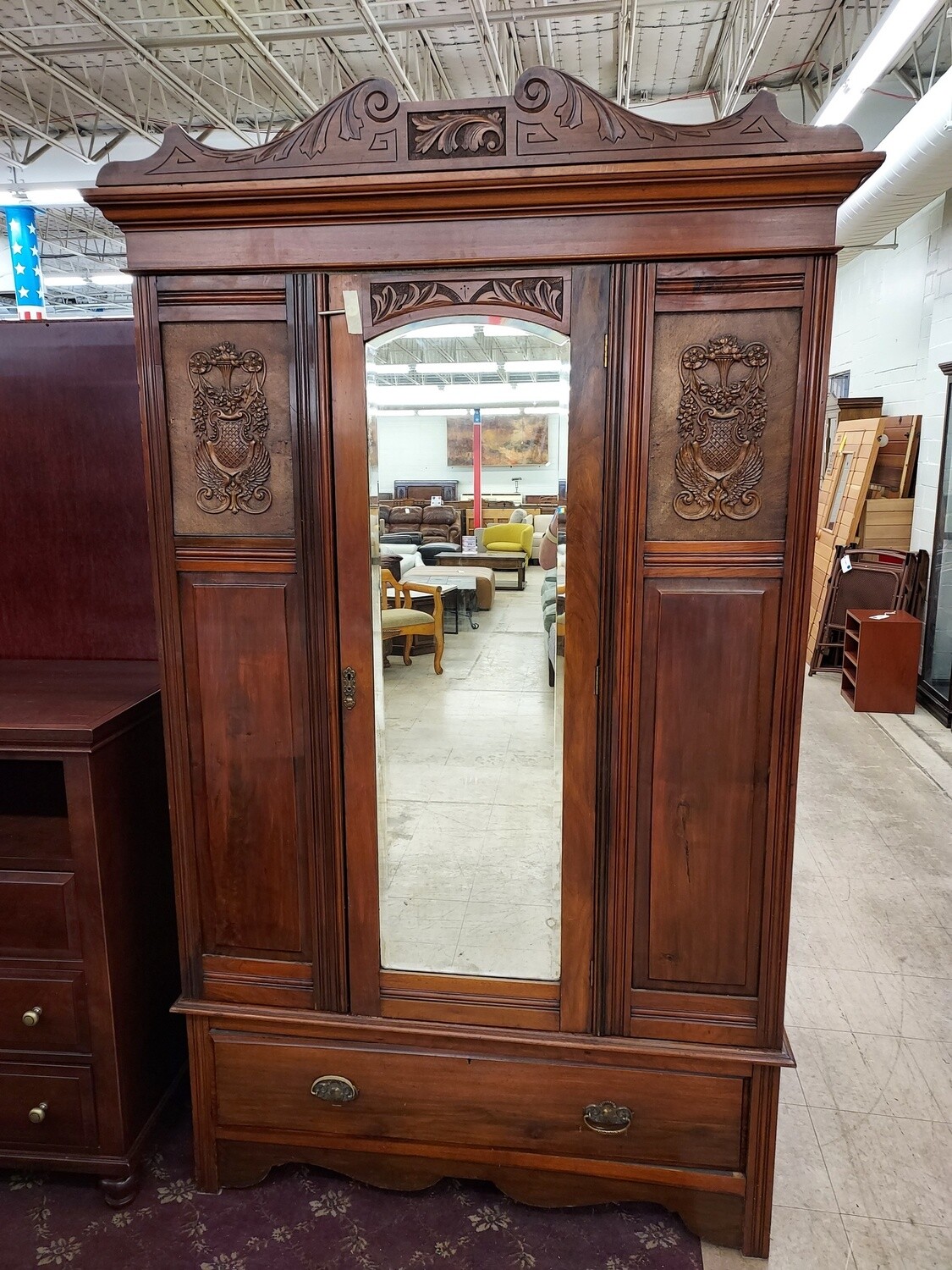 Ornate Antique Wardrobe w/ Mirror