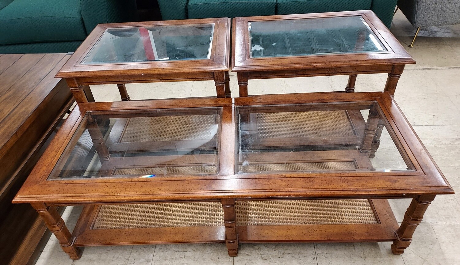 Wicker Bottom Coffee &amp; Side Table Set