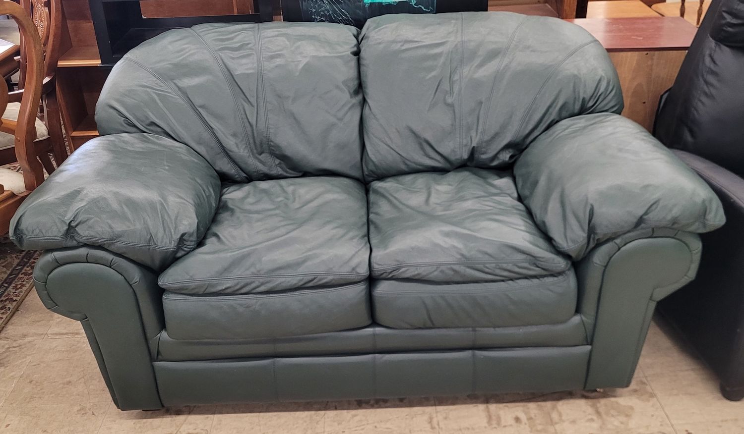 Fluffy Forest Green Loveseat