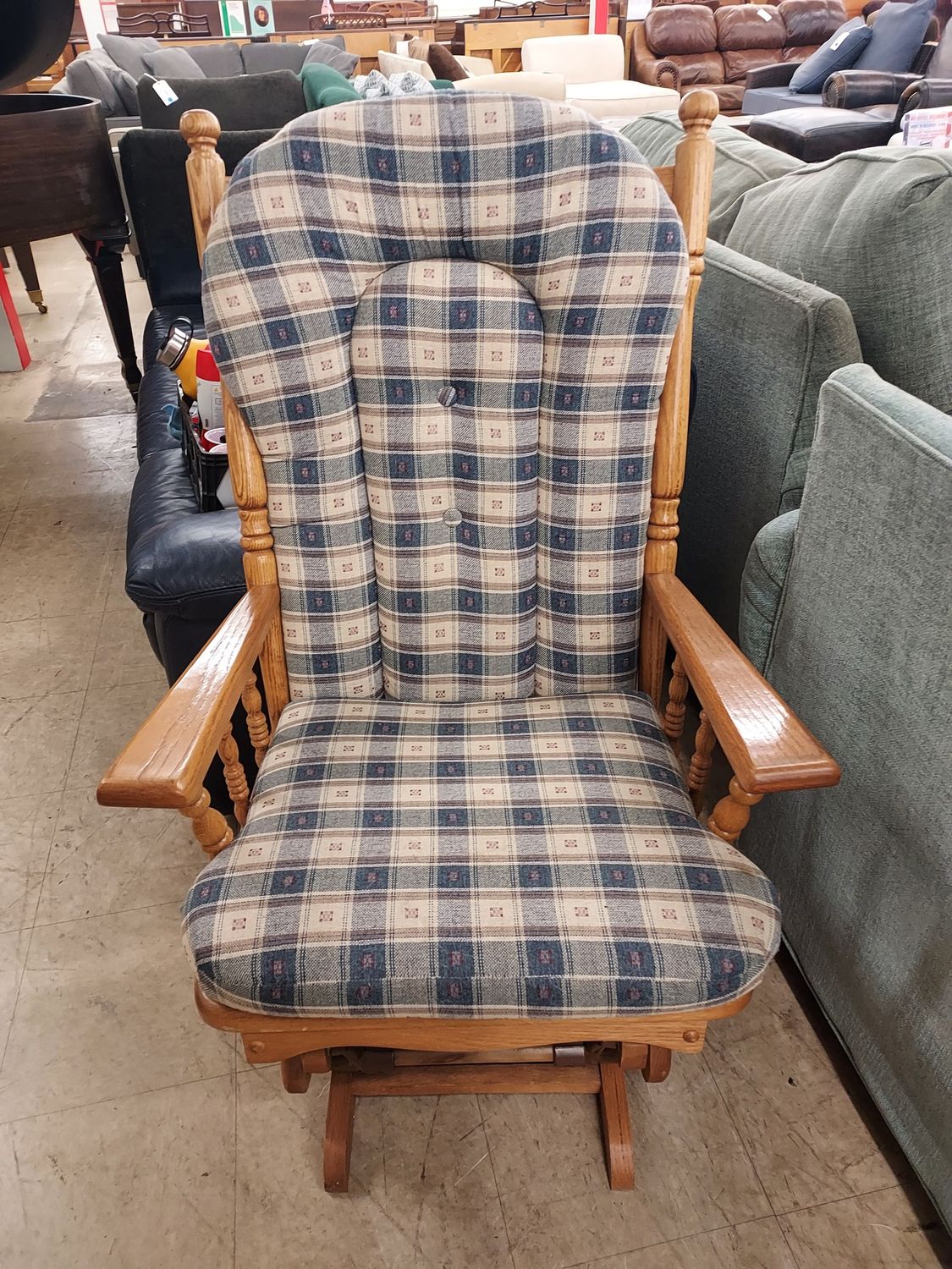 Blue &amp; White Checkered Rocking Chair