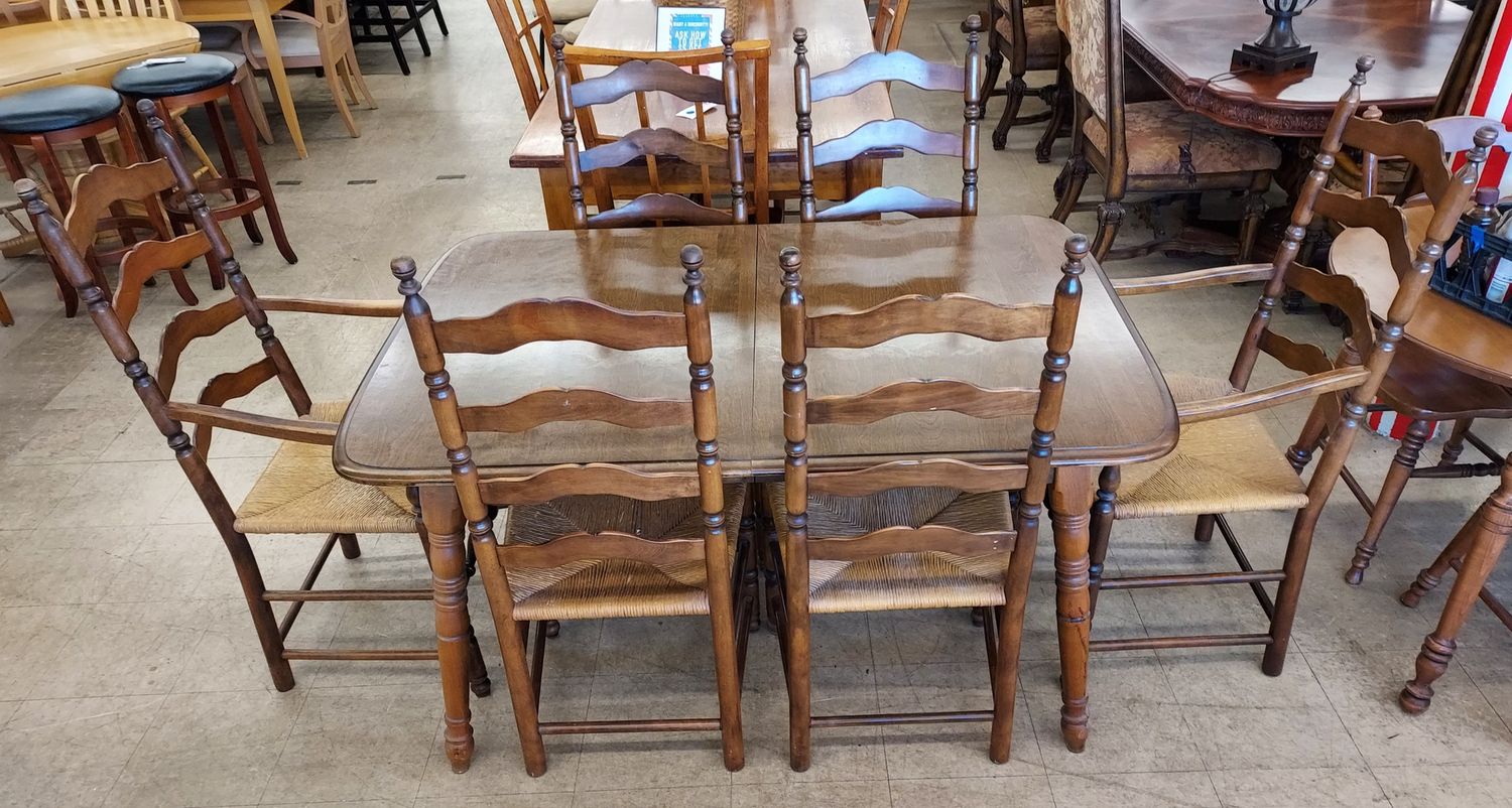 Mid-century Dining Table w/ Wicker Seats