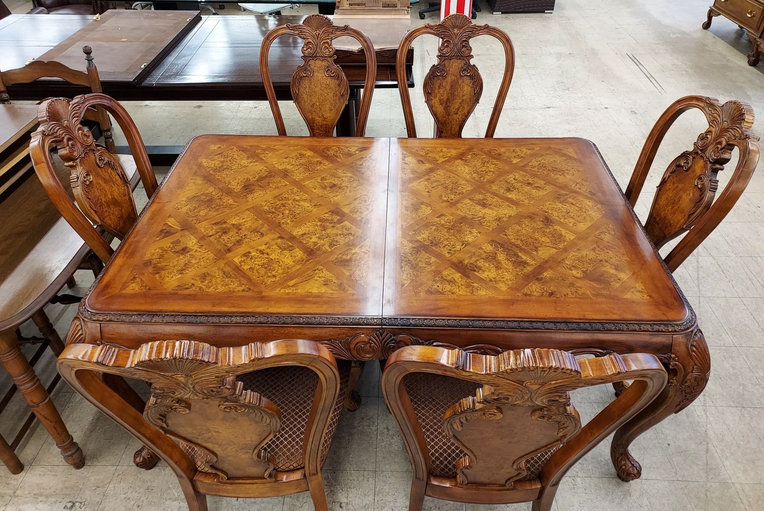 Burled Wood Inlay Dining Table