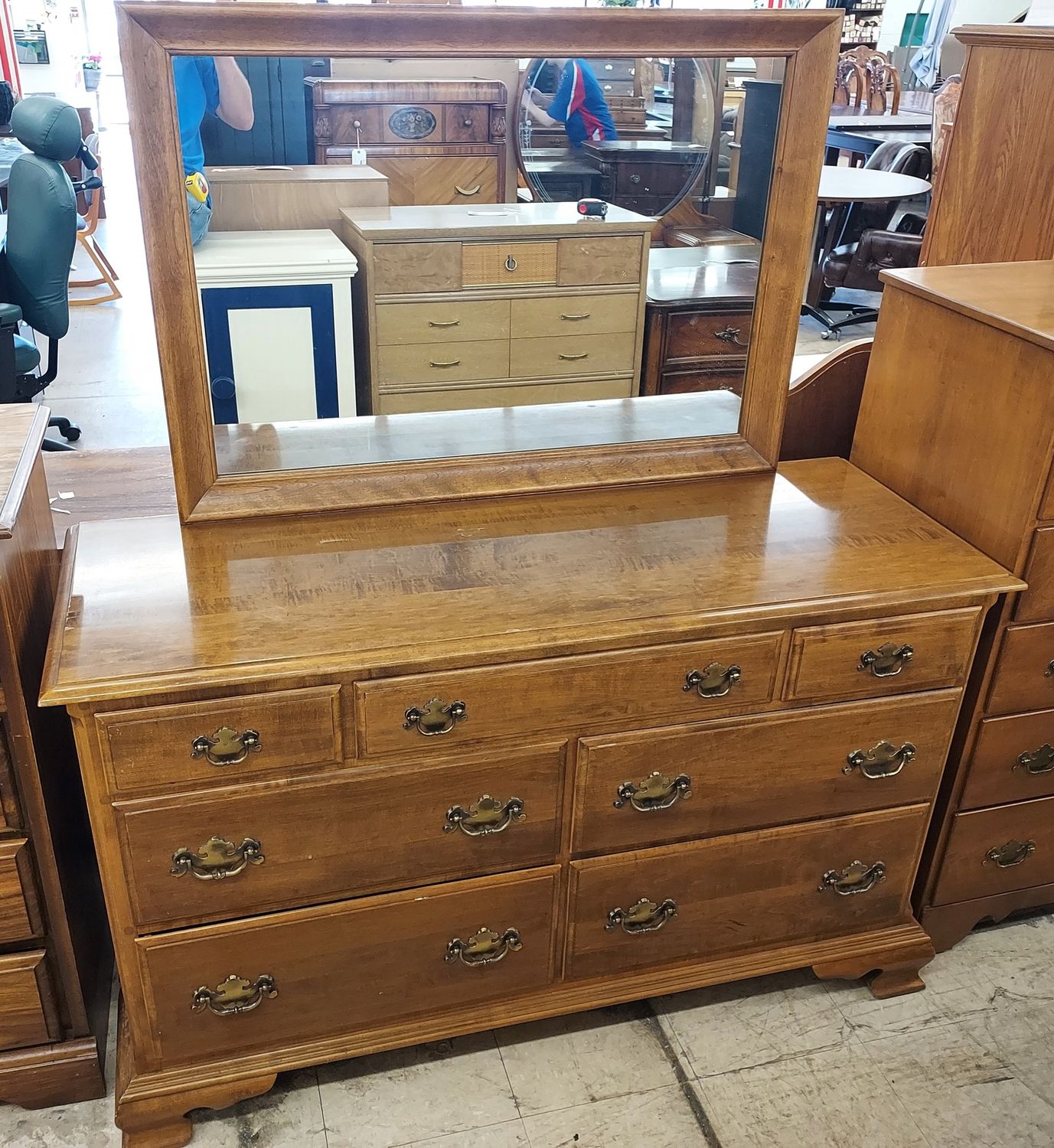 Maple Ethan Allen Lowboy w/ Mirror