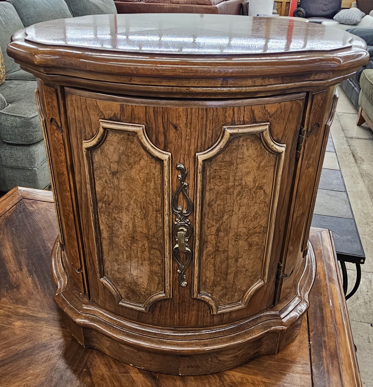 Round Oakwood Commode End Table