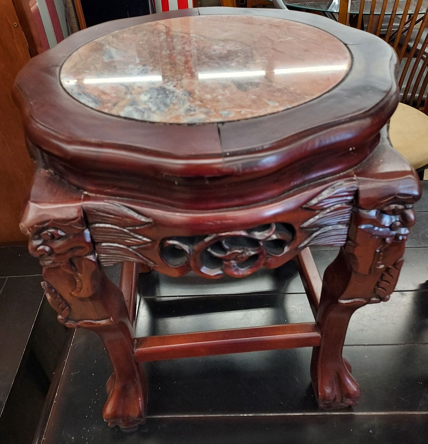 Antique Oriental Side Table w/ Marble Top