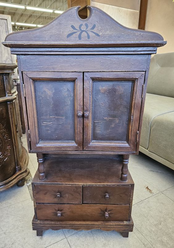 Charming small hand-painted cabinet - Narrow Hand Painted Kitchen Cabinets For Small Kitchens