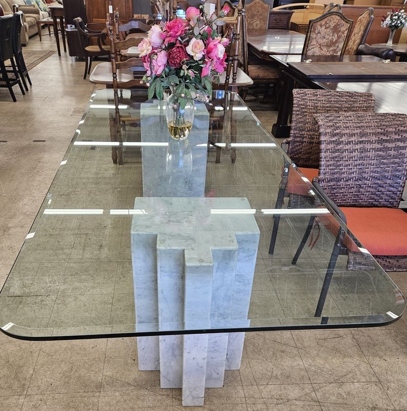 Exquisite Glass &amp; Marble Dining Table Only
