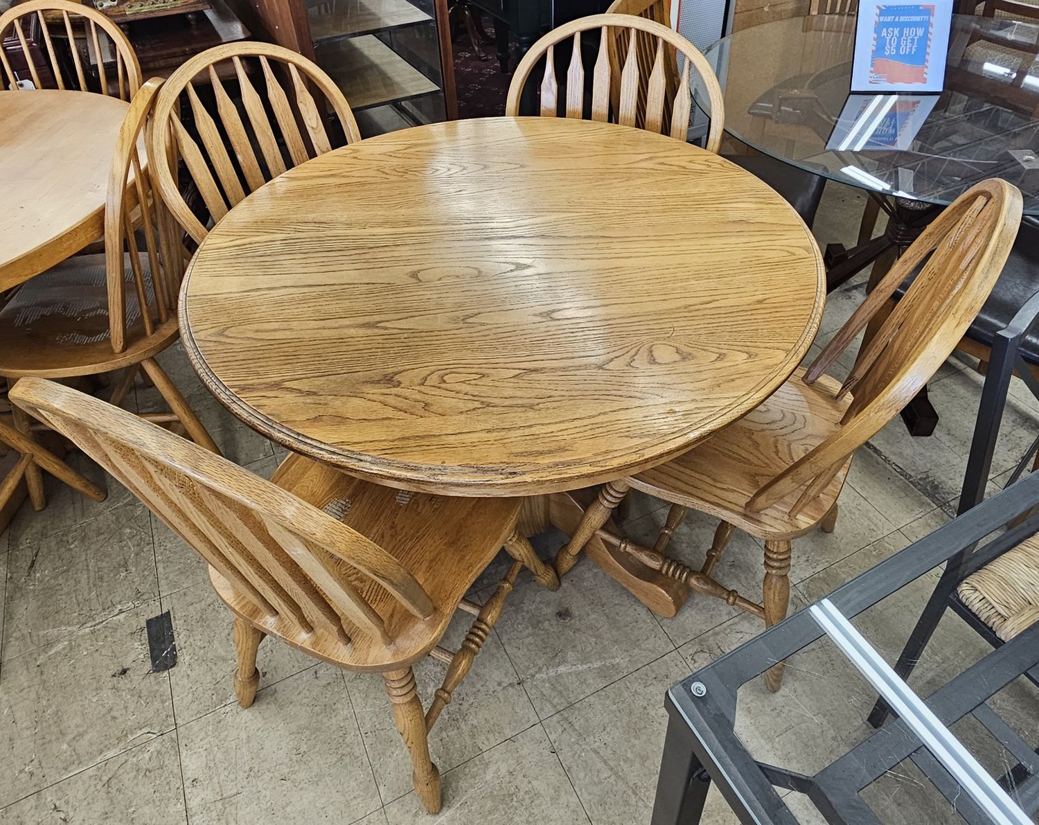 Solid Oak Wood Kitchen Table &amp; 4 Chairs