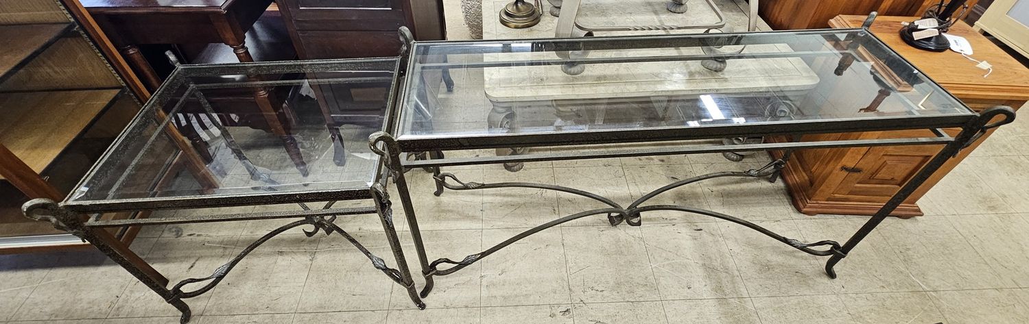wrought iron and glass hall table
