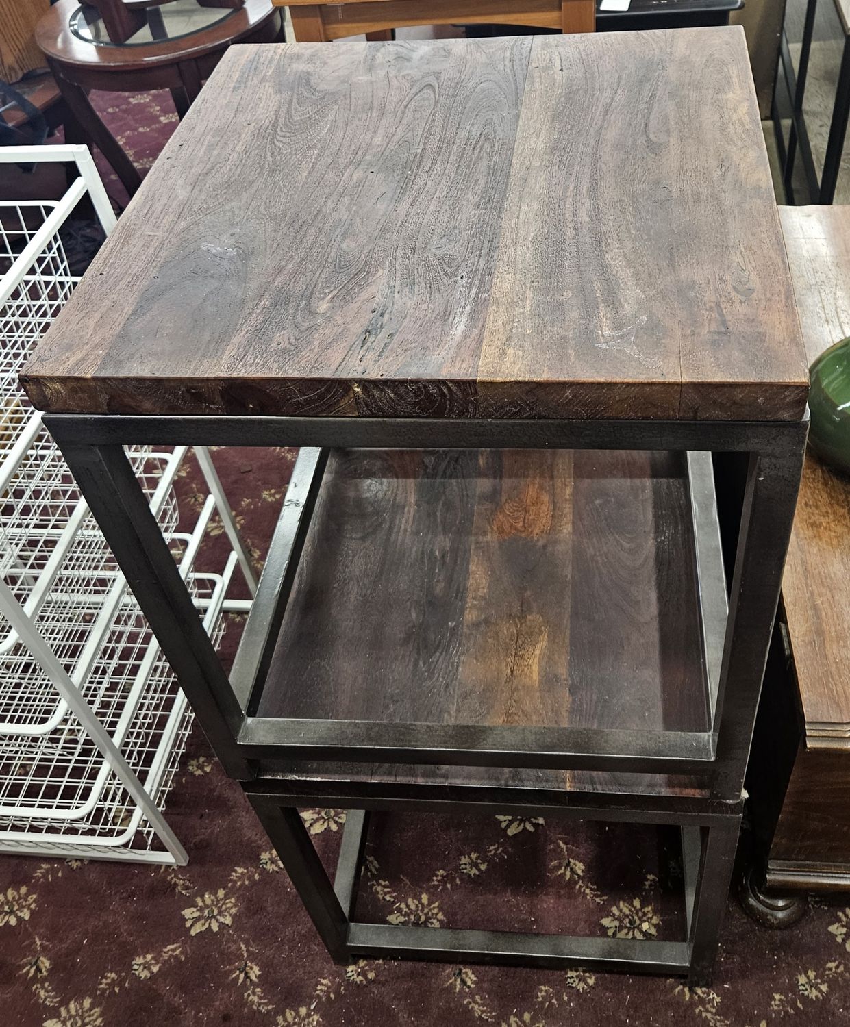 Stylish wood butcher block side table