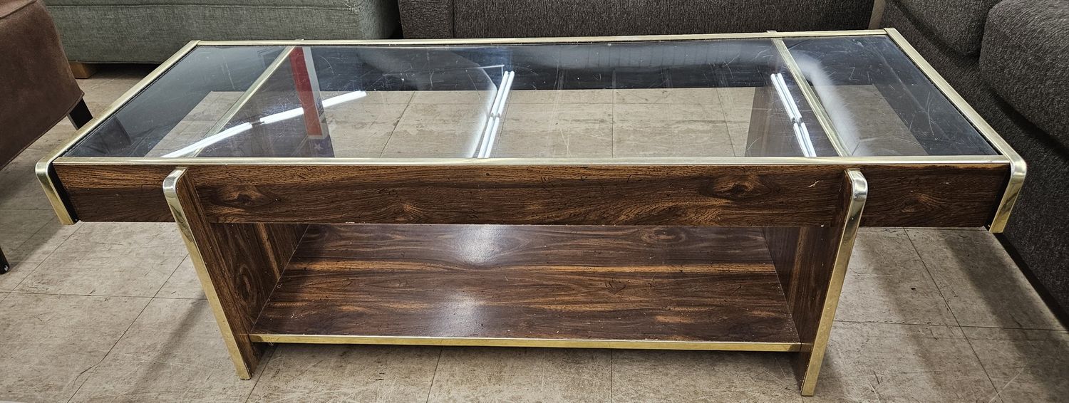 1980s Modern Gold Accent Brown Coffee Table