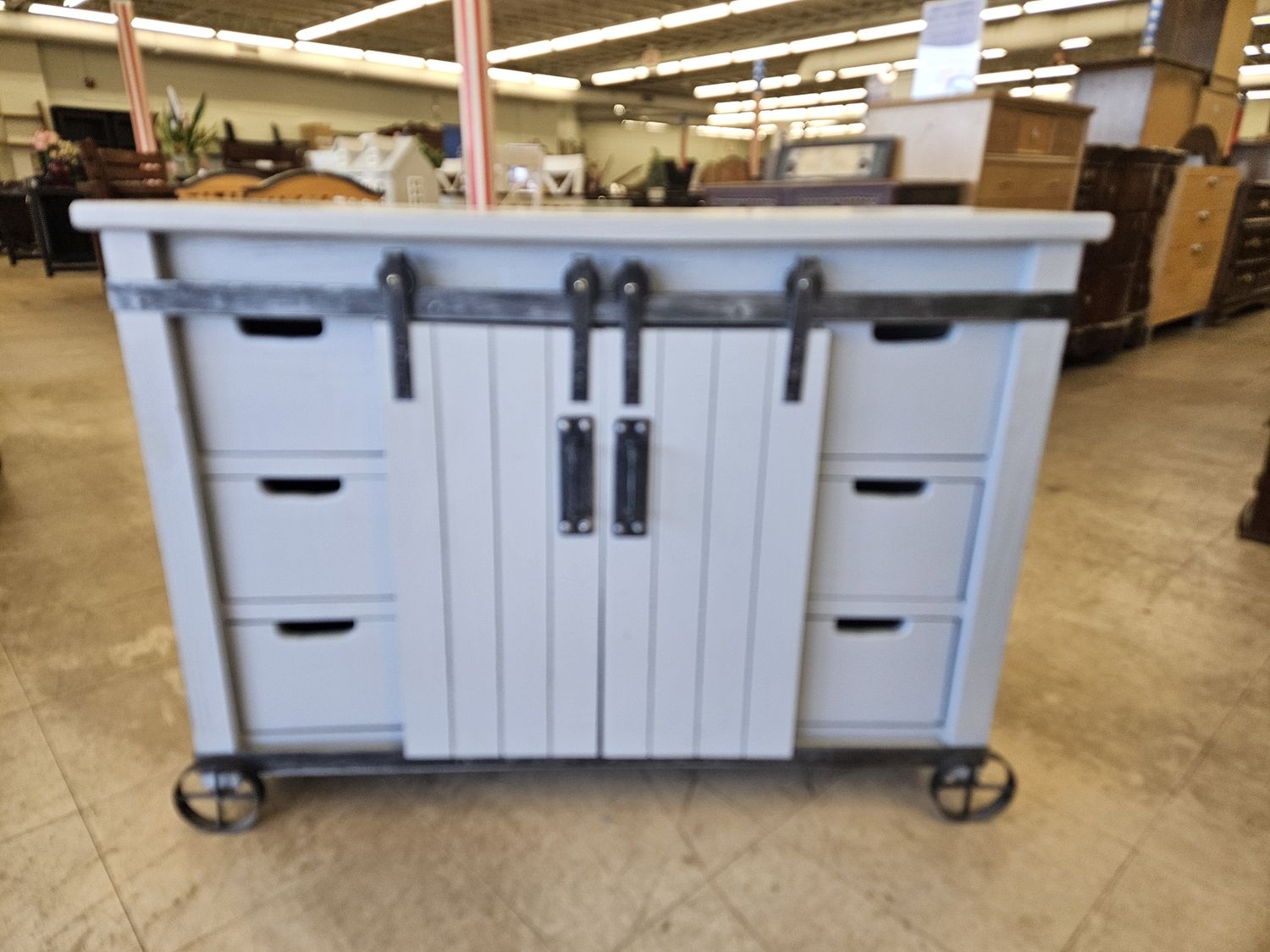 Light Grey Double Barn Door Accent Cabinet