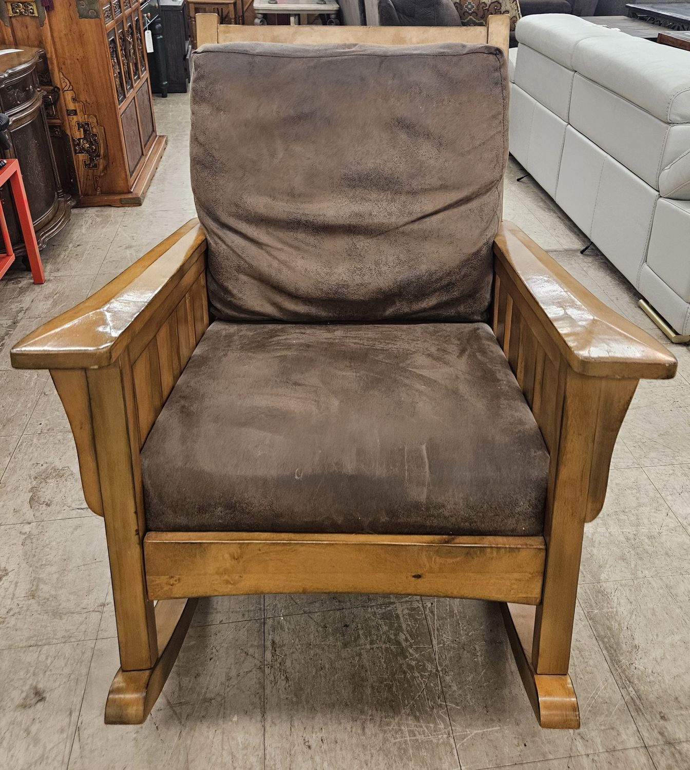 Brown Wood Upholstered Cushioned Rocker