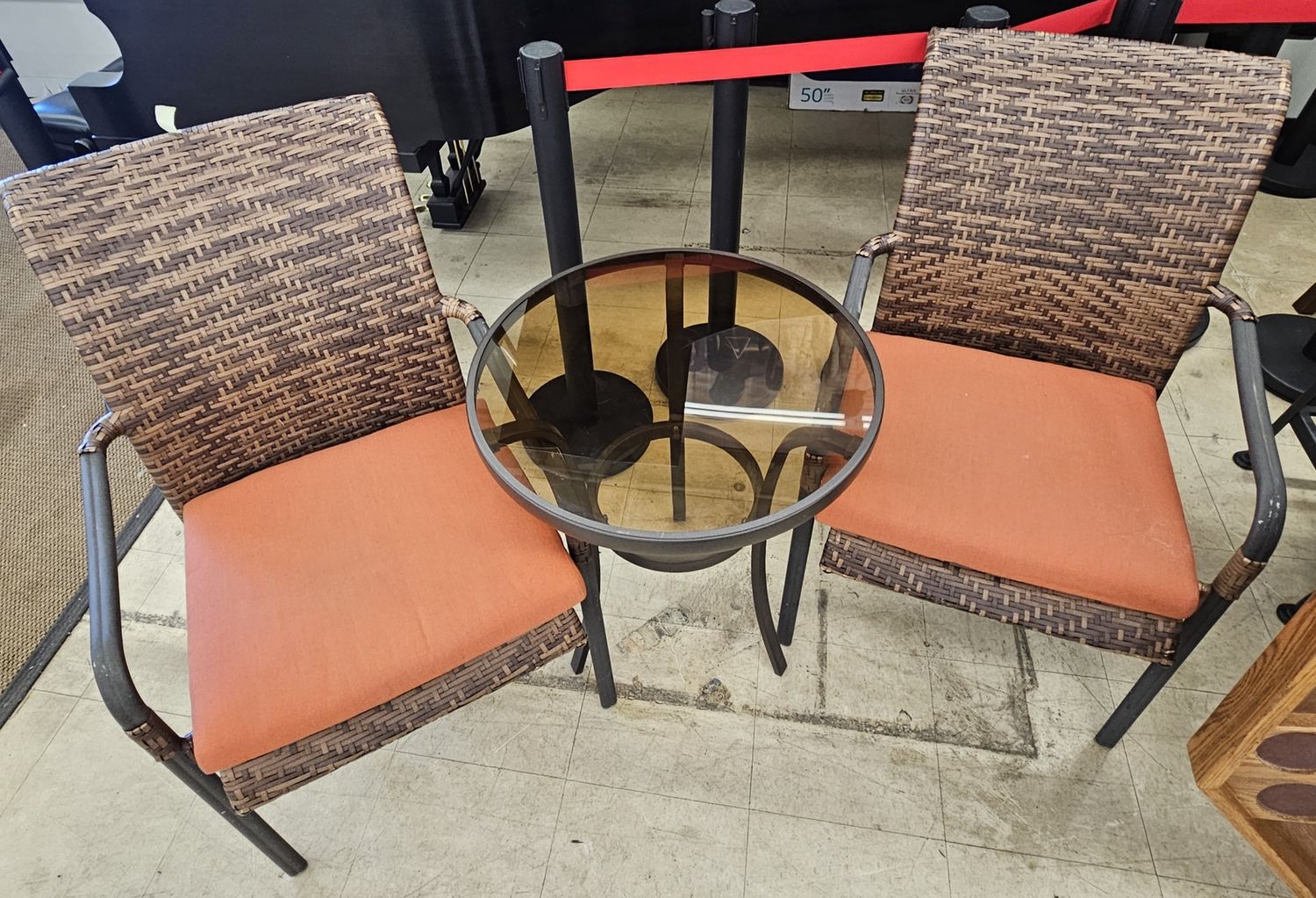 Stylish Set Of 2 Wicker Patio Chairs &amp; Table