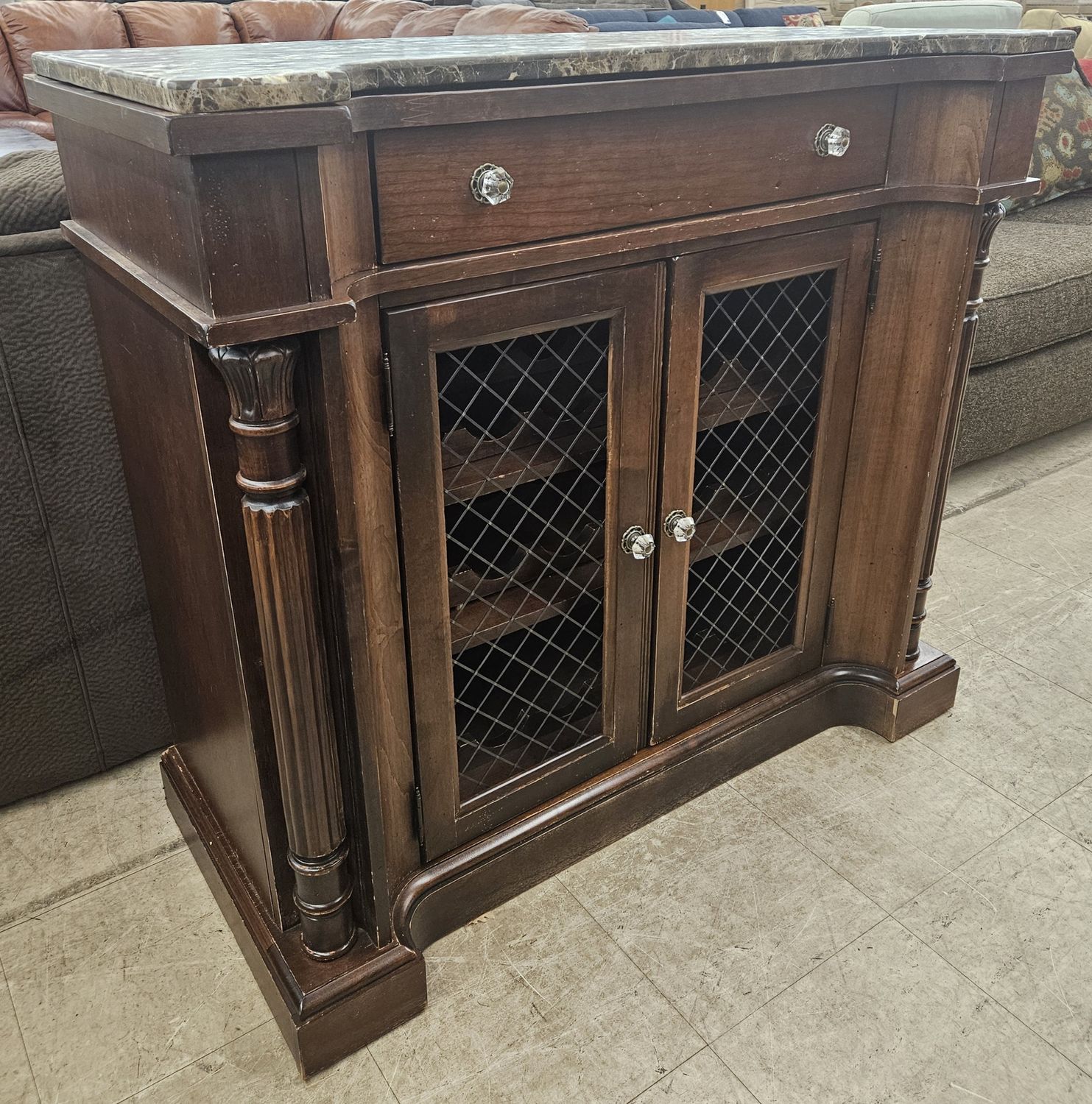 Charlestowne Square Cherrywood and Tessellated Marble Buffet/Wine Rack