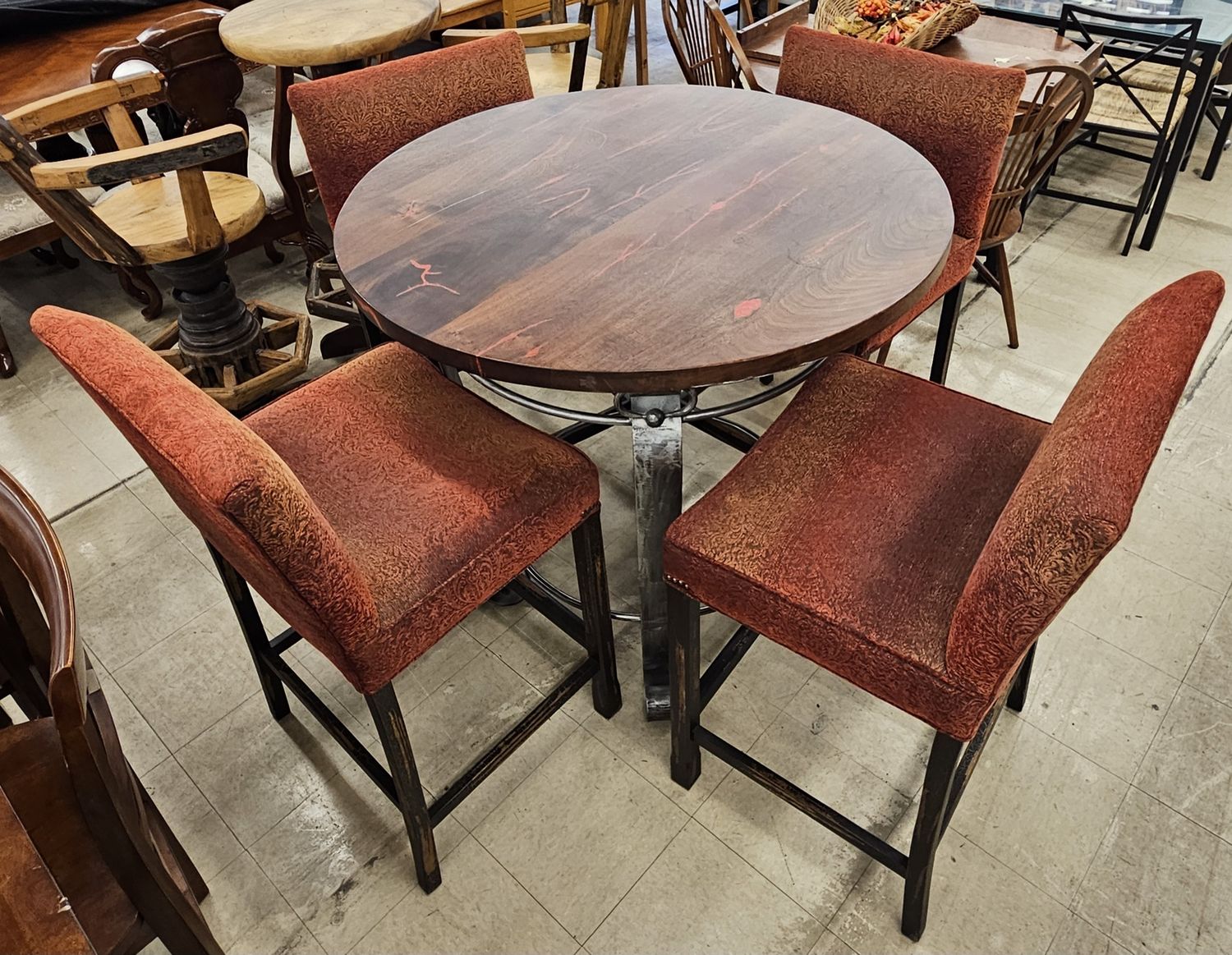 Exquisite Walnut Lazy Susan table &amp; 4 Barstools