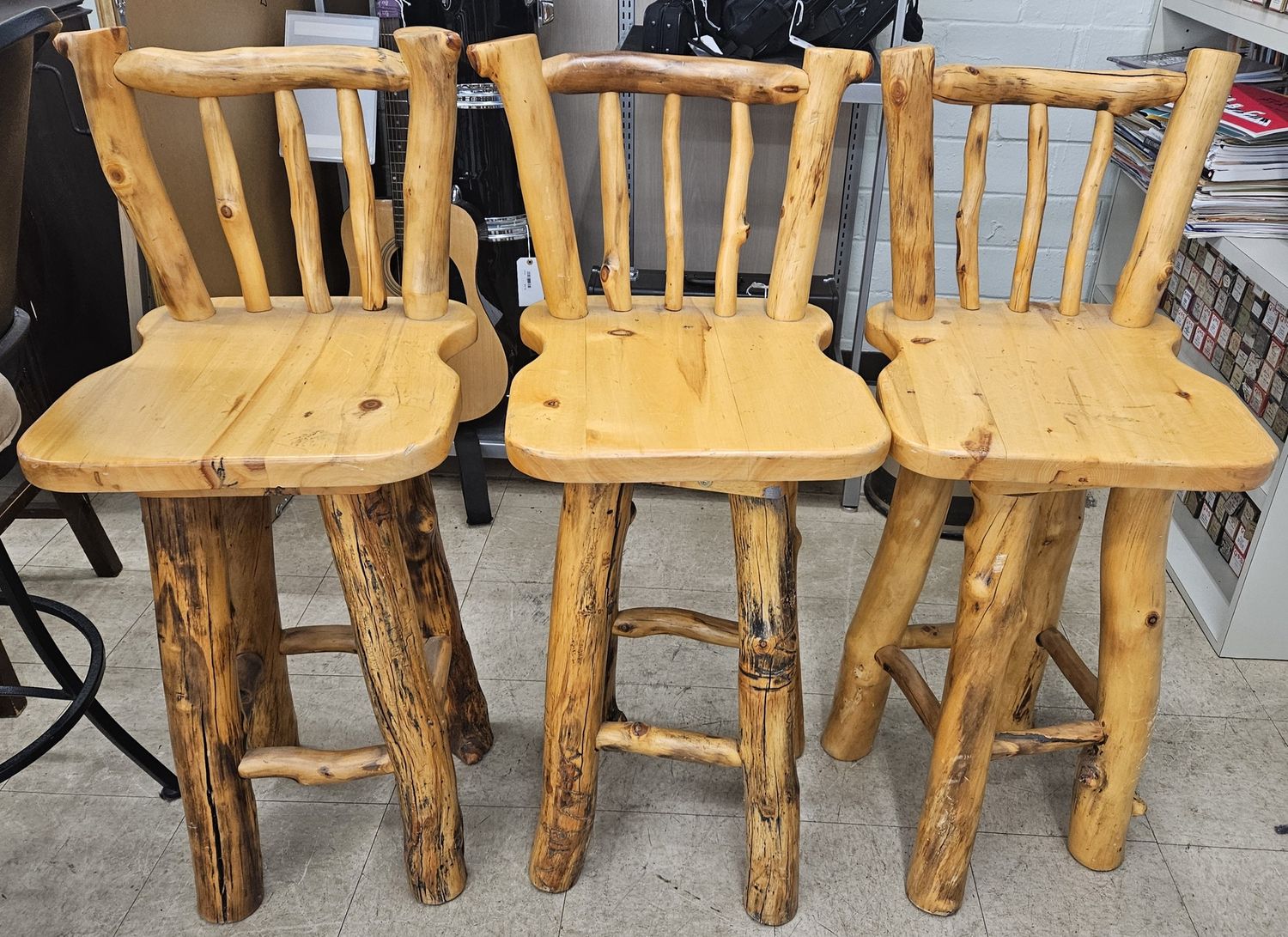 3x Log Barstools with Back