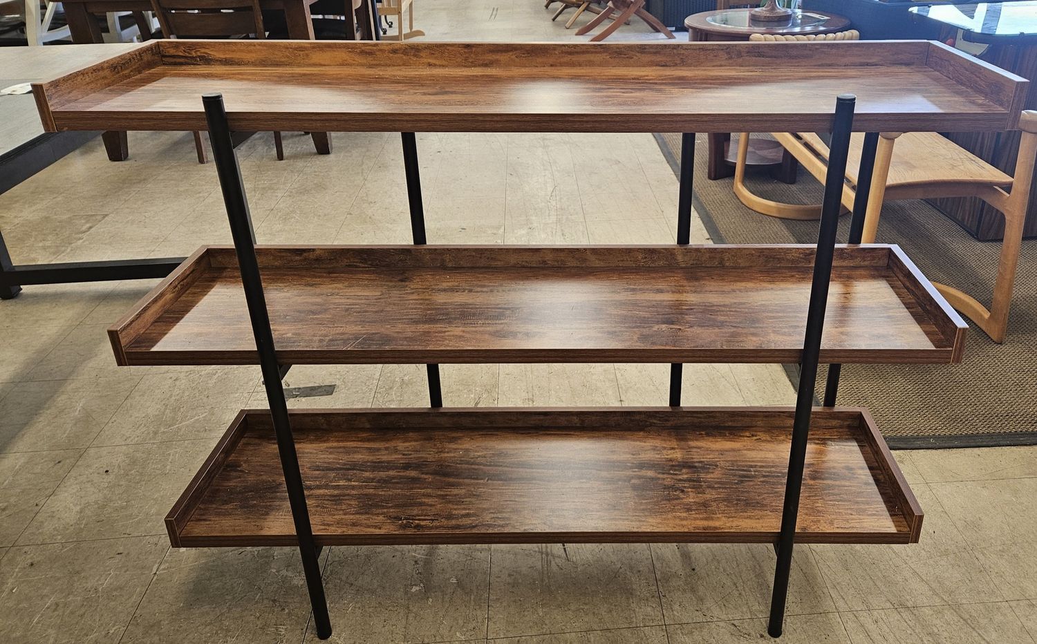 Brown/Black Metal 3-Shelf Standard Bookcase