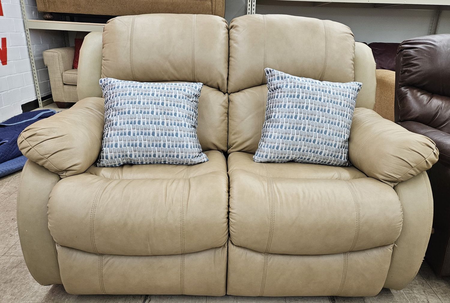 The Beige Leather Recliner Loveseat
