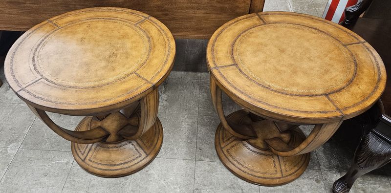 Leather round top end tables