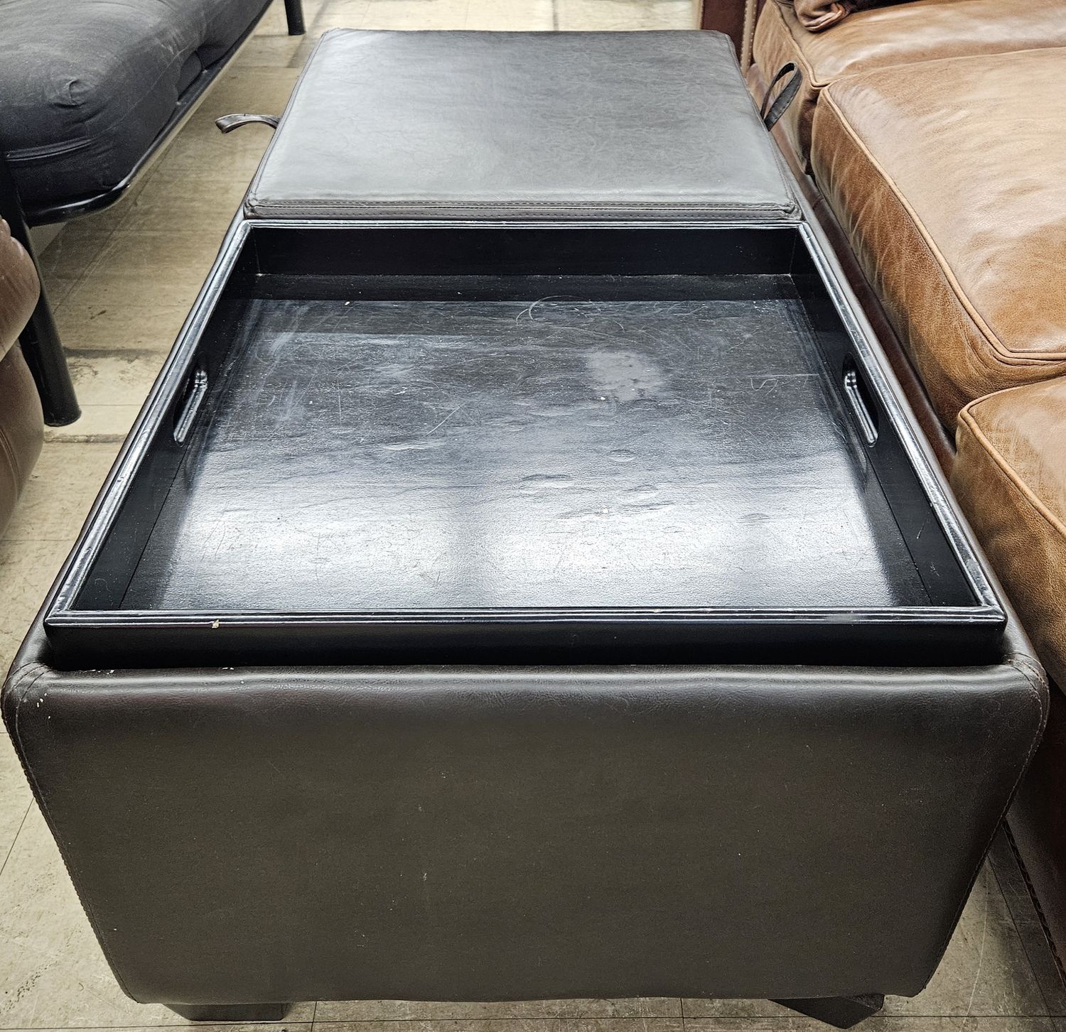Black rectangle double tray ottoman