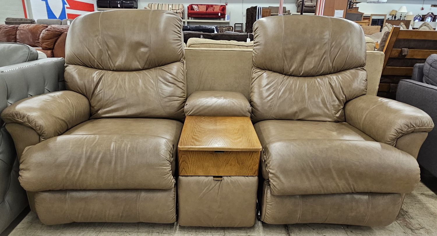 La-Z-Boy coffee-colored leather 2-seater self-recliner couch