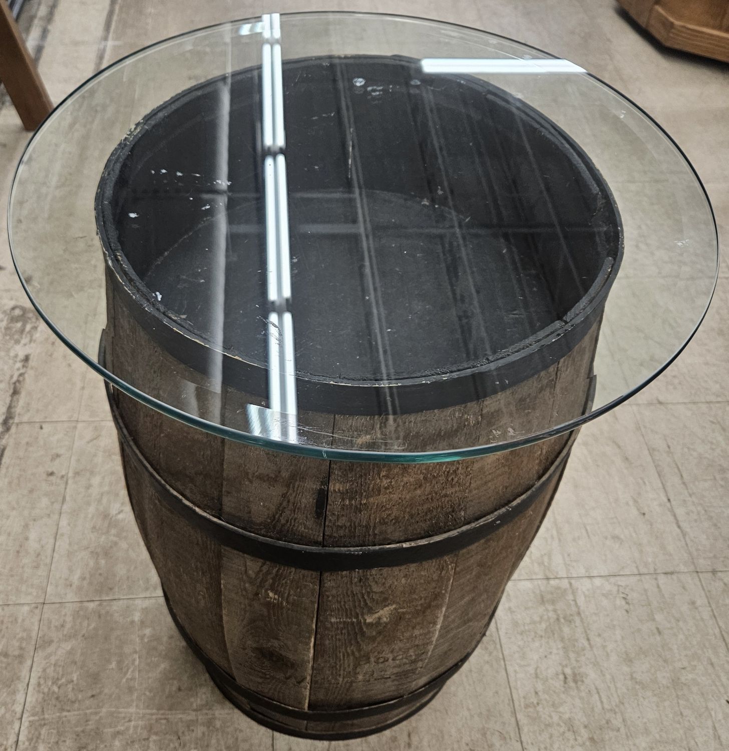 Bath &amp; body works Whiskey Barrel Glass Top Table