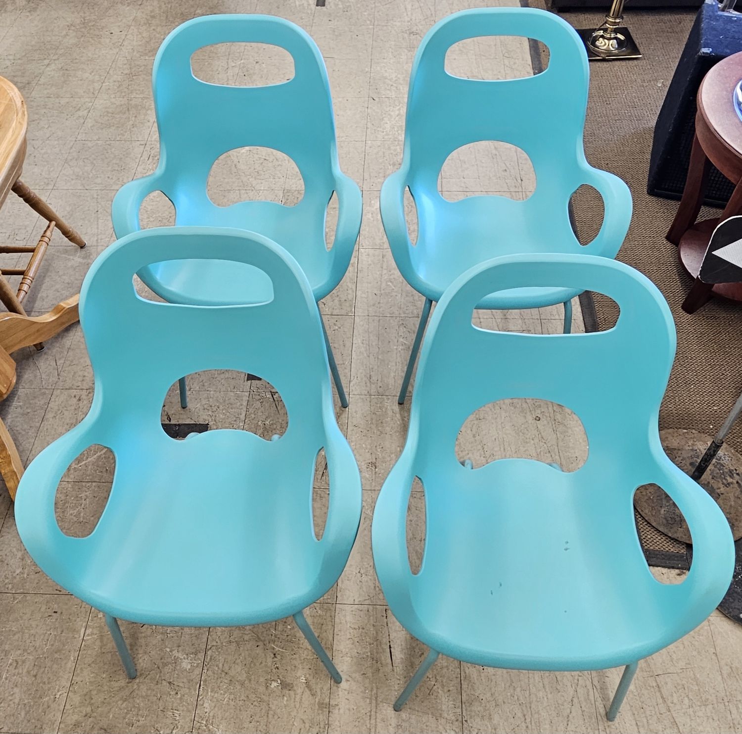 Set of four Y2K Karim Rashid Aqua turquoise dining chairs