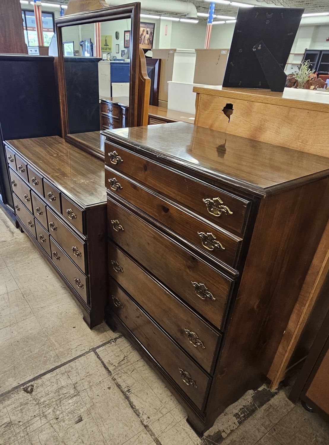 Bassett furniture dresser set - lowboy with mirror &amp; highboy