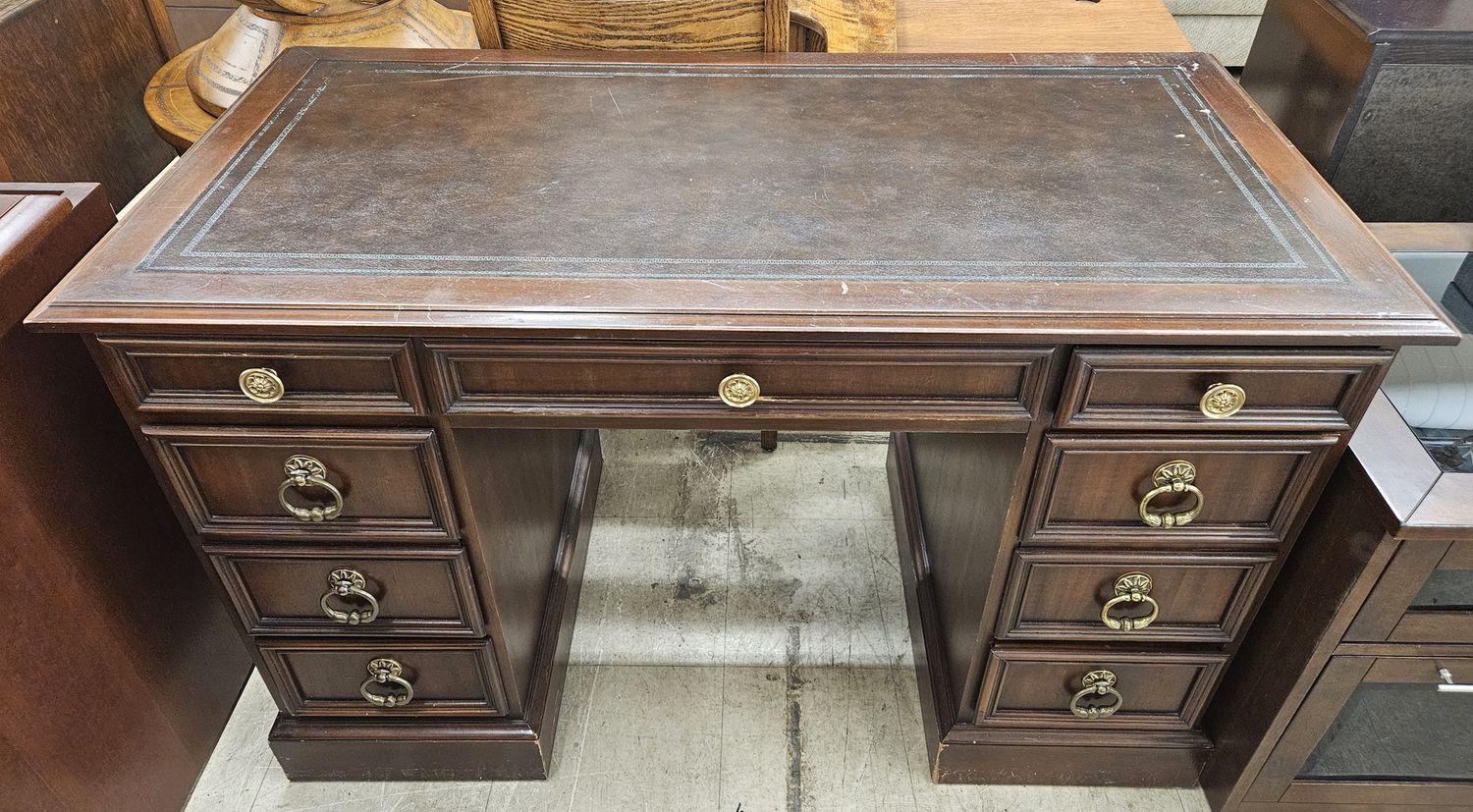 Handsome Leather Top Kneehole Desk by Hekman