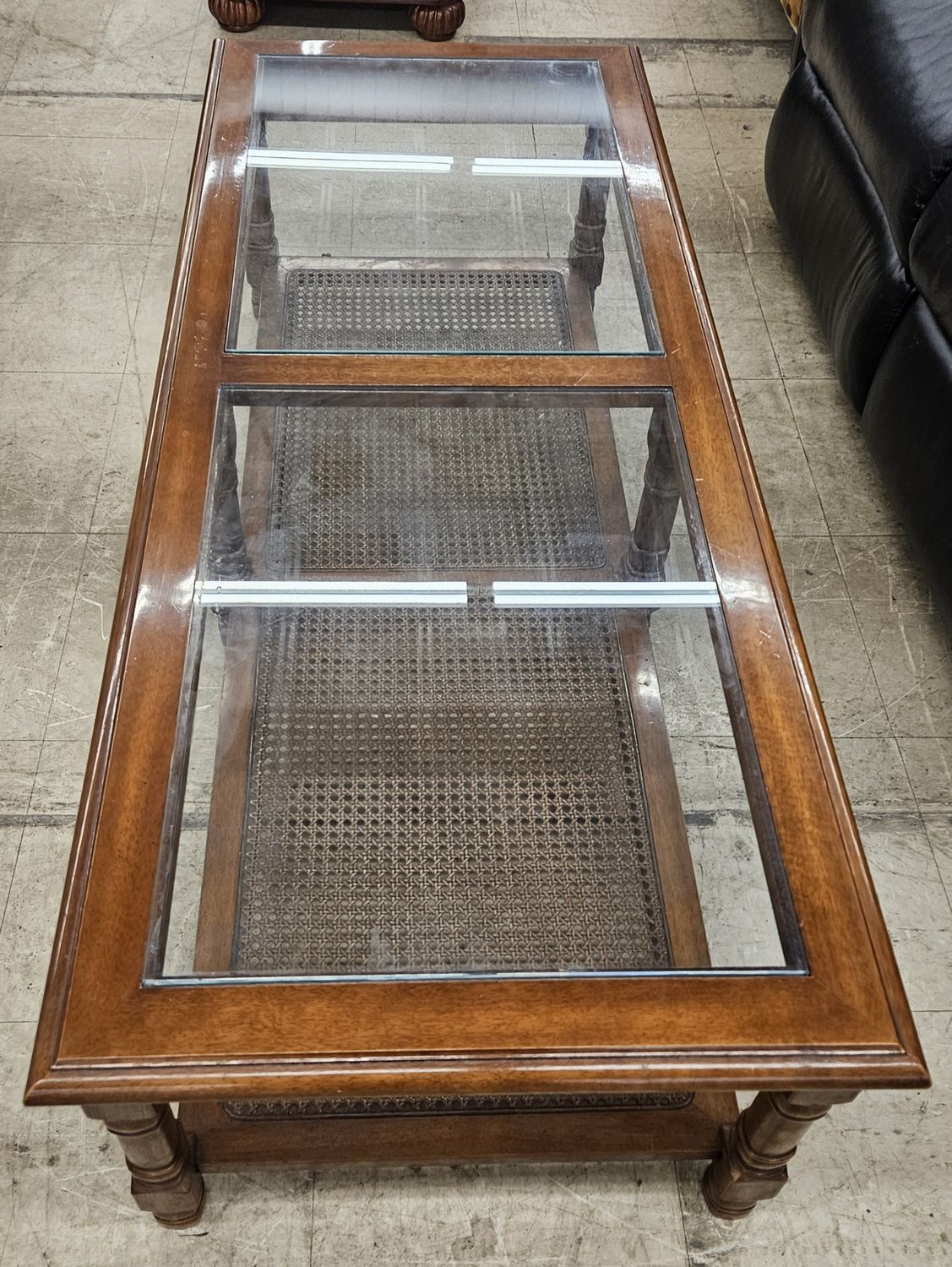 Vintage French Solid Wood Glass Top Coffee Table