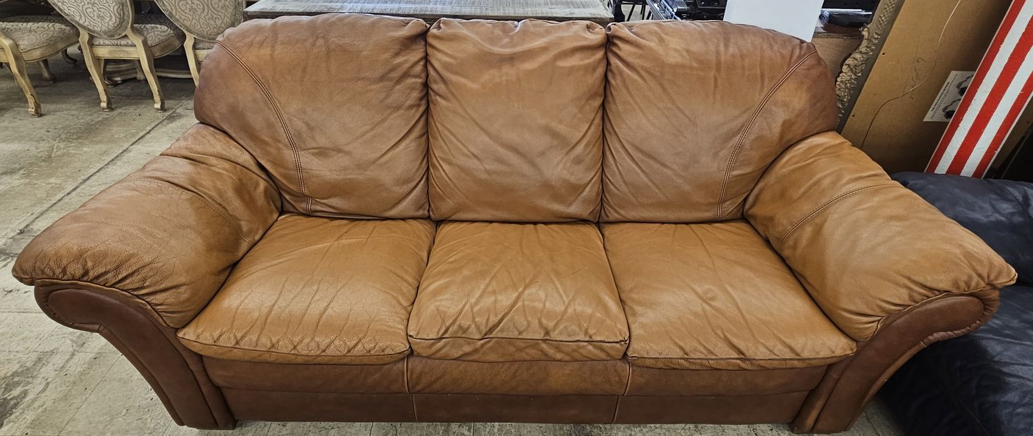 3-seater tan leather couch