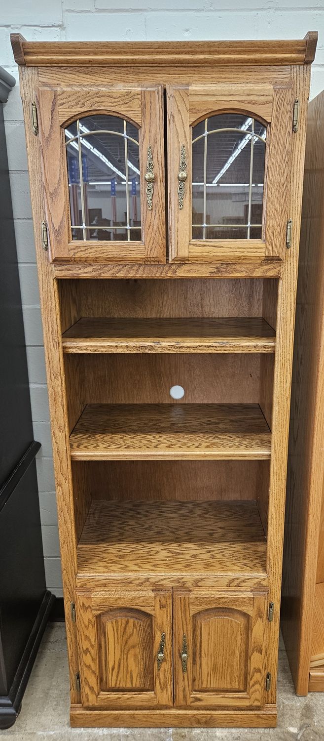 Solid oak skinny hutch/bookcase