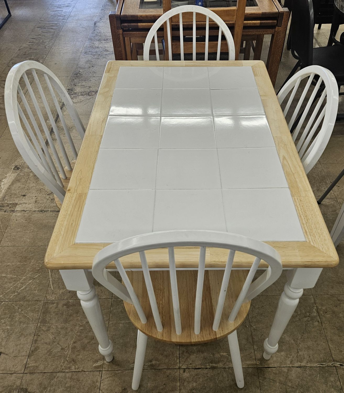 White &amp; Blonde Wooden Farmhouse Kitchen Table Set