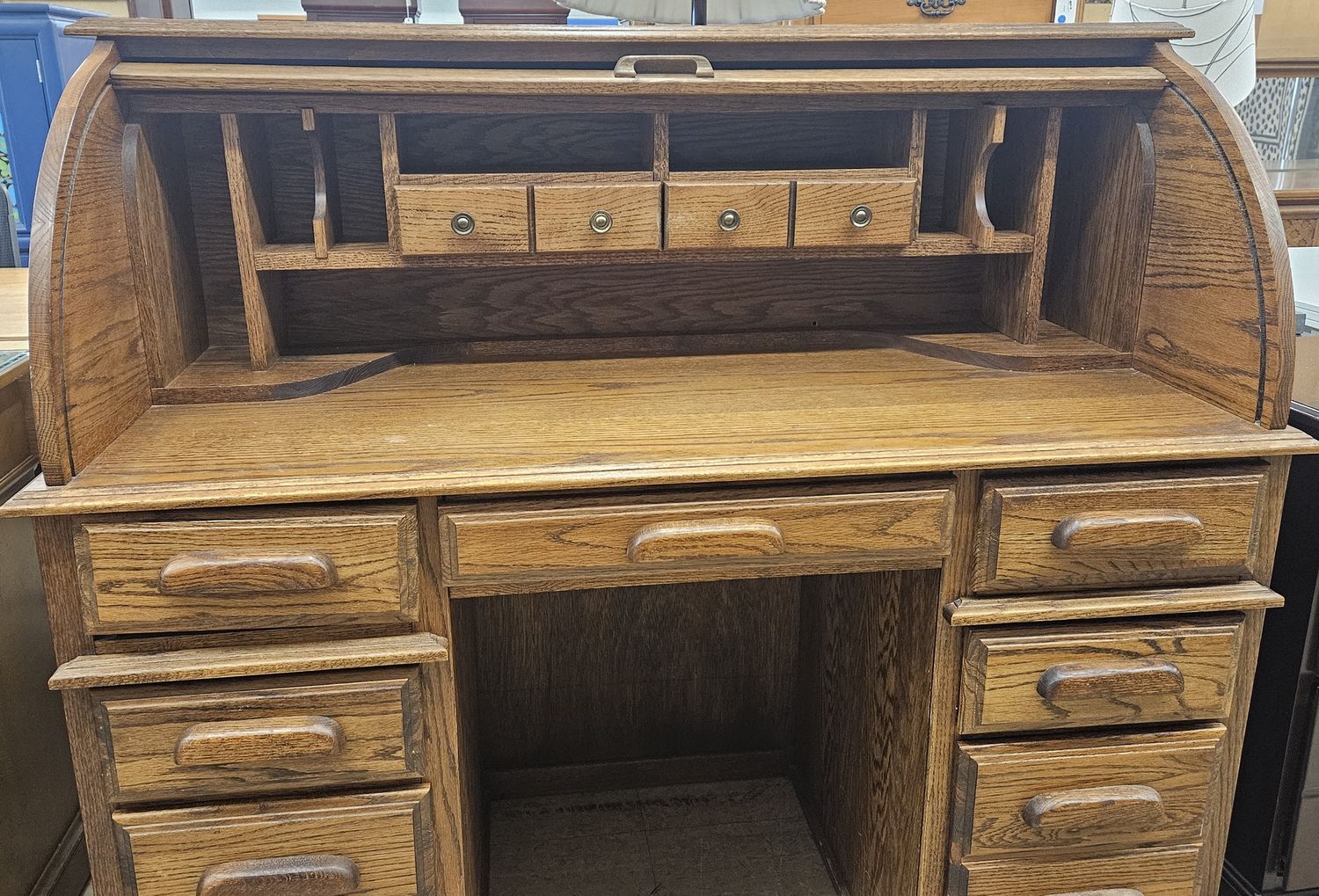 Dark oak roll-top desk