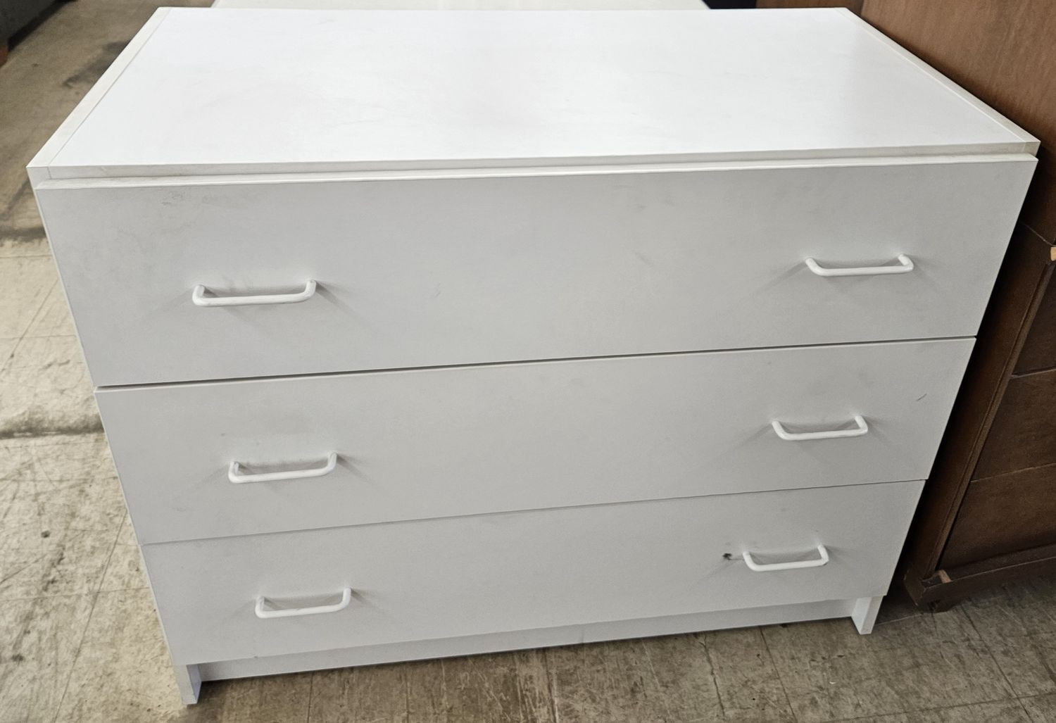 3-drawer white base cabinet dresser