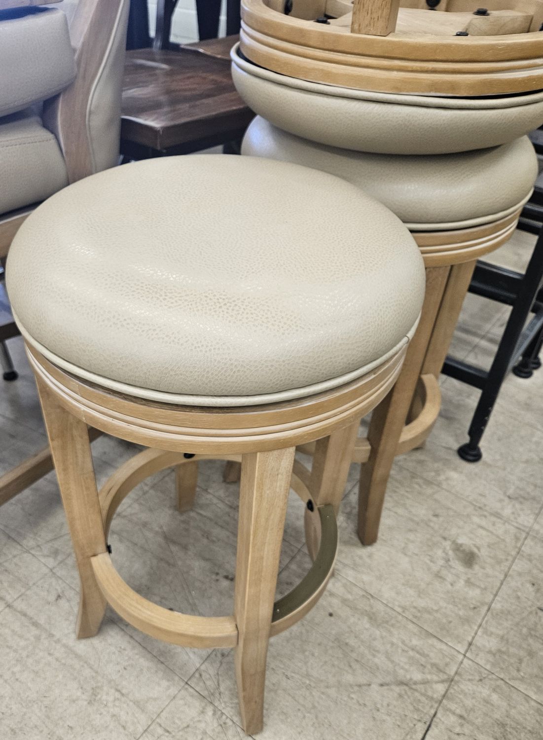 Maven Lane Eva Counter Stool - Weathered Oak Finish with Avanti Bone Vegan Leather