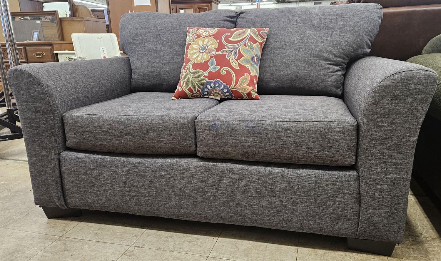 Excellent Grey Fabric Loveseat.