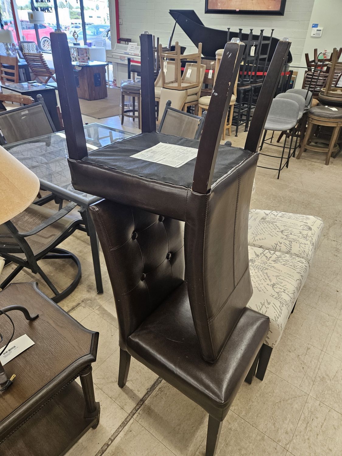 Set of 2 Tufted Leather Kitchen Chairs