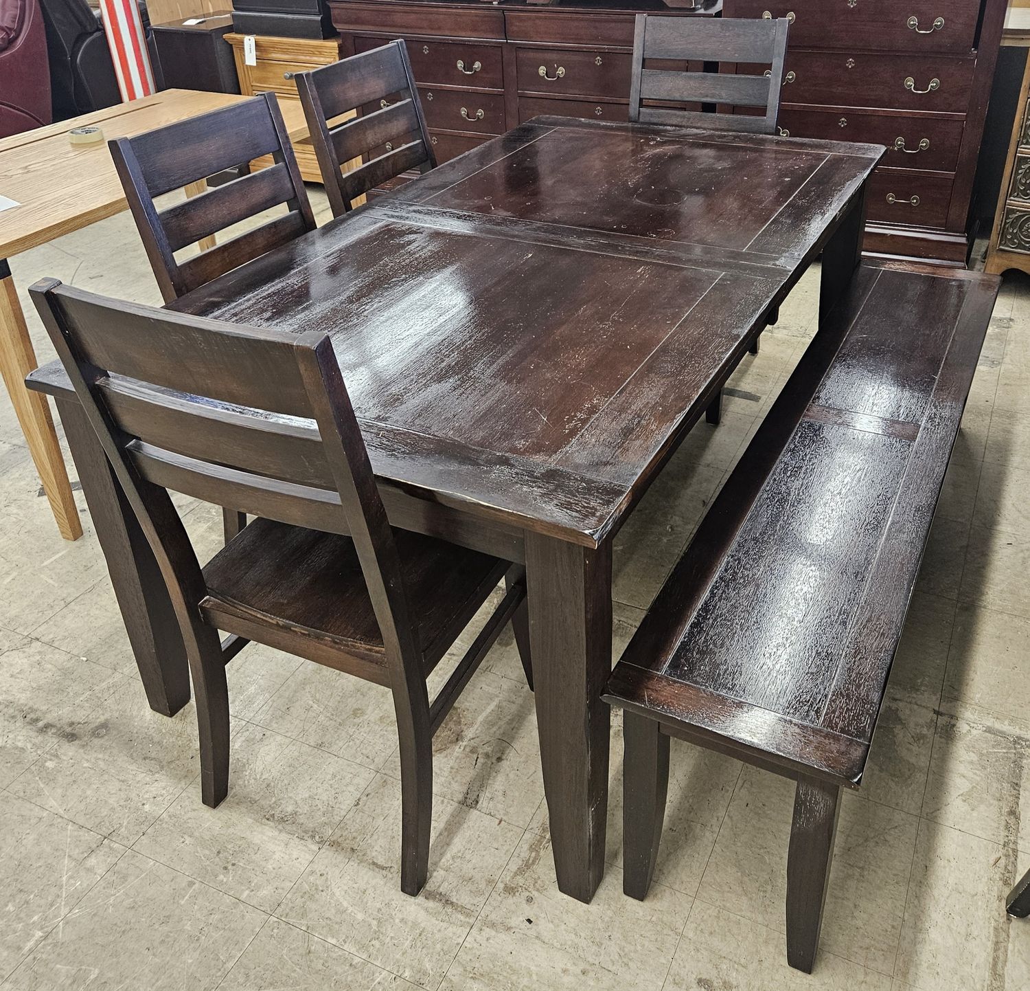 Stunning Solid Wood Dining Set - table, 4 chairs &amp; bench!